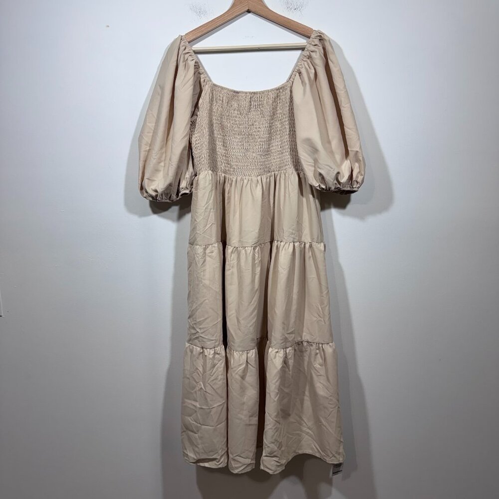 Boohoo Womens Tiered Smocked Maxi Dress Size 18 Coquette Milkmaid Cottagecore